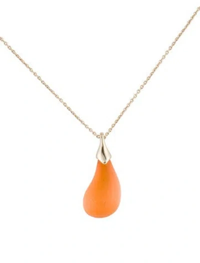 Pre-owned Alexis Bittar Small Lucite Pendant Necklace, 18.75" In Orange