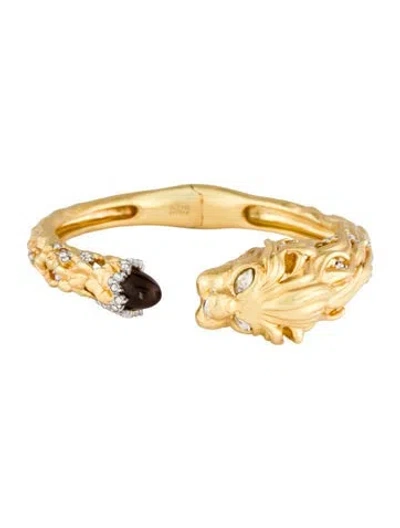 Pre-owned Alexis Bittar Smoky Quartz & Crystal Lion Hinged Bracelet, 7" In Multi