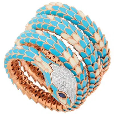 Pre-owned Alexis Bittar Snake Collection , Turquoise & White Snake Bracelet , Diamonds, 18k & Sterling