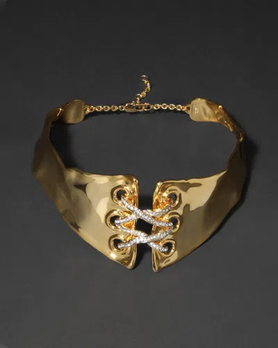 Alexis Bittar Solanales Crystal Lace Up Collar Necklace In Gold