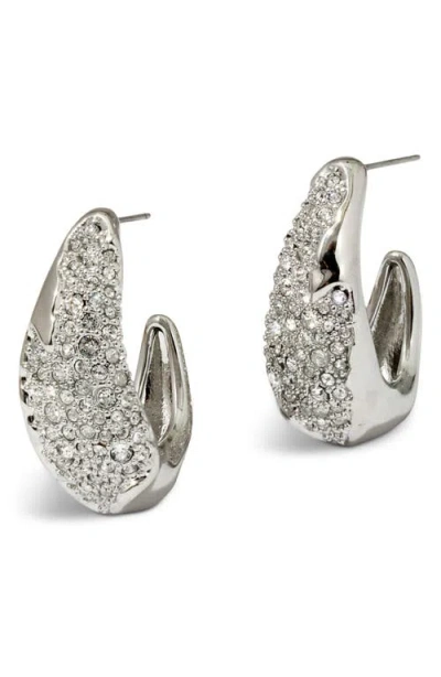 Alexis Bittar Solanales Pave Open Hoop Earrings In Rhodium Plated In Silver