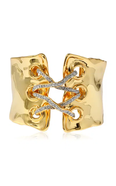 Alexis Bittar Solanales Gold Crystal Lace Up Cuff Bracelet