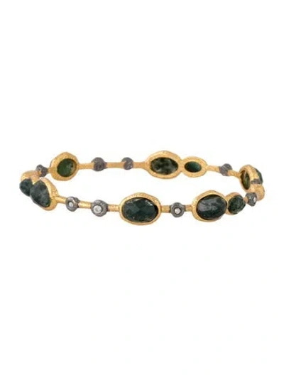 Pre-owned Alexis Bittar Stone & Crystal Bangle Bracelet, 6.5" In Green