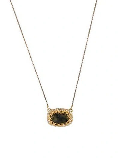 Pre-owned Alexis Bittar Stone & Crystal Pendanrt Necklace, 19.5" In Black