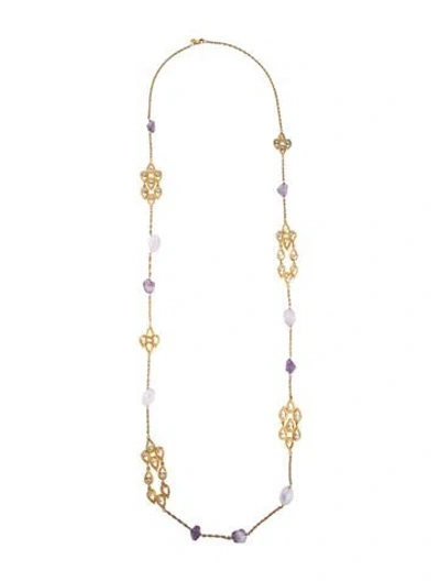 Pre-owned Alexis Bittar Stone & Crystal Station Necklace, 42.75" In Purple