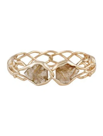 Pre-owned Alexis Bittar Stone Hinged Bangle Bracelet, 6.75" In Neutrals