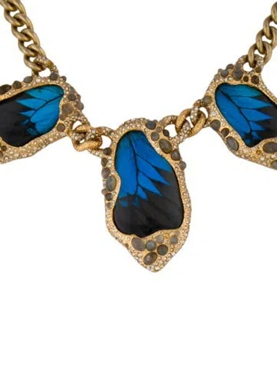 Pre-owned Alexis Bittar Stone, Resin & Crystal Butterfly Wing Collar Necklace, 16" In Multi