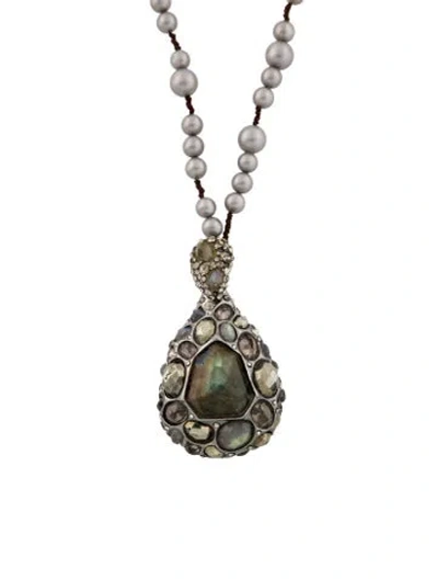 Pre-owned Alexis Bittar Stone,crystal & Faux Pearl Sparkle Pendant Necklace, 33" In Multi