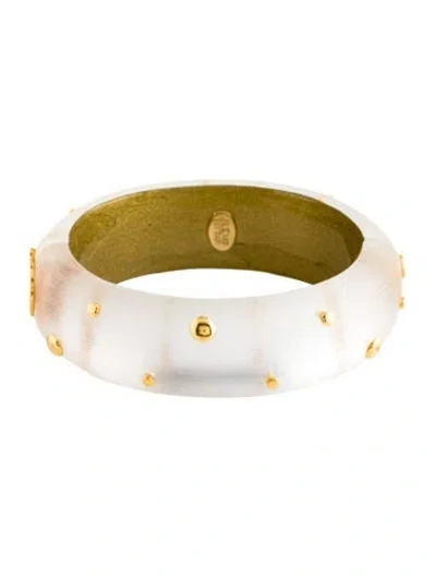 Pre-owned Alexis Bittar Studded Hinged Cuff Bracelet, 6.75" In Clear