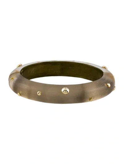Pre-owned Alexis Bittar Studded Lucite Hinged Bangle Bracelet, 6.75" In Gold