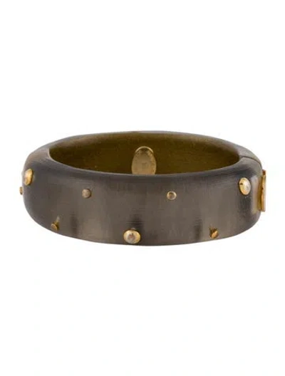 Pre-owned Alexis Bittar Studded Lucite Hinged Bangle Bracelet, 6.75" In Multi