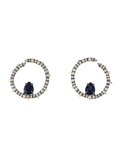 Pre-owned Alexis Bittar Synthetic Sapphire & Crystal Spike Hoop Earrings In Blue