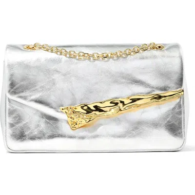 Alexis Bittar The Angular Leather Shoulder Bag In Silver