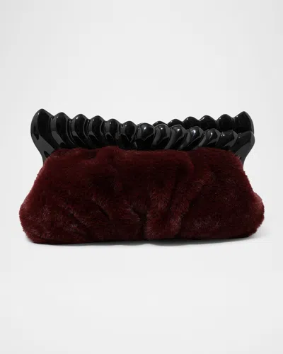 Alexis Bittar The Pouf Faux Fur Clutch Bag In Burgundy