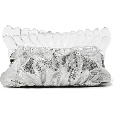 Alexis Bittar The Pouf Snakeskin Embossed Metallic Leather Clutch In Silver