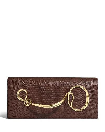 Alexis Bittar Twisted Gold Side Handle Clutch In Chocolate