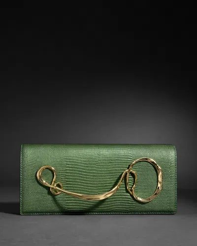Alexis Bittar Twisted Gold Side Handle Clutch Purse-