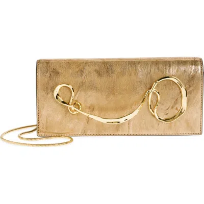 Alexis Bittar Twisted Side Handle Leather Clutch In Gold