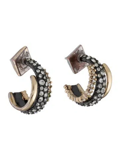 Pre-owned Alexis Bittar Two-tone Pavé Crystal Hoop Earrings In Multicolor