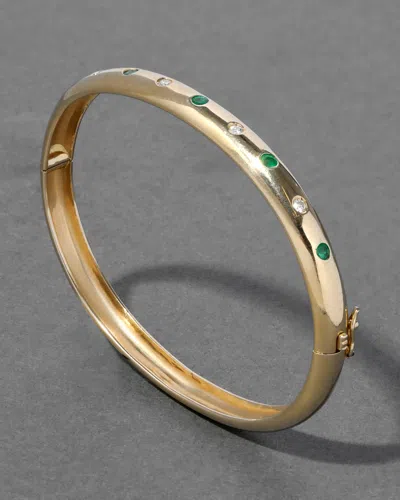 Alexis Bittar Vintage 18k Gold Modern Design Diamond & Emerald Studded Hinge Bracelet  | Statement Jewelry From Al