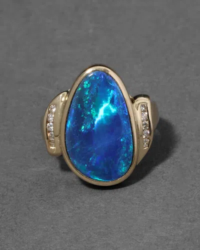 Alexis Bittar Vintage 190s 14k Gold & Opal With Diamond Border Ring