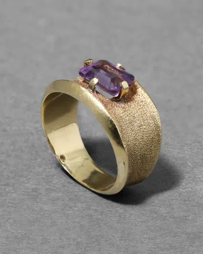 Alexis Bittar Vintage 190s 18k & Amethyst Baguette Cigar Band Ring In Gold