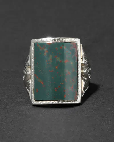 Alexis Bittar Vintage 1930s 10k Gold & Hand Cut Domed Bloodstone Ring