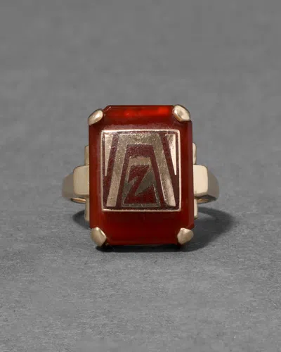 Alexis Bittar Vintage 1930s 10k With Custom Cut Sardonyx Deco Ring In Multi