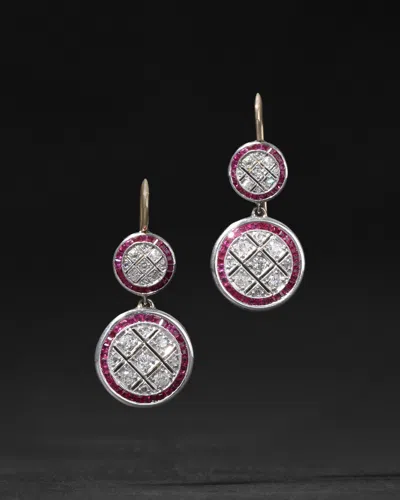 Alexis Bittar Vintage 1930s Platinum & 14k Ruby & Diamond Deco Drop Earrings In Metallic