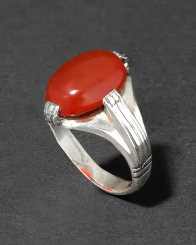 Alexis Bittar Vintage 1930s Sterling & Carnelian Handmade Men's Deco Ring In Silver