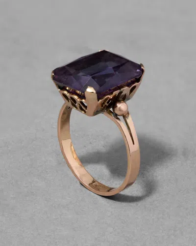 Alexis Bittar Vintage 1940s 14k With Prong Set Faceted Amethyst Cocktail Ring In Gold