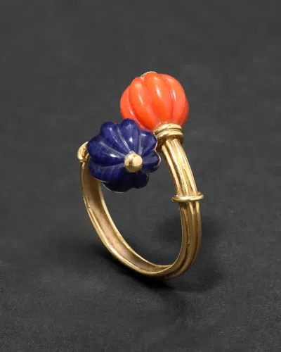 Alexis Bittar Vintage 1940s 18k Spitzen & Furman Coral & Lapis Bypass Ring In Neutral