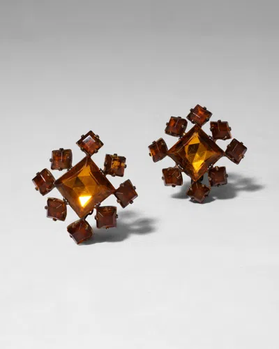 Alexis Bittar Vintage 1940s Brass & Amber Crystal Clip On Earrings  | Statement Jewelry From  In Transparent