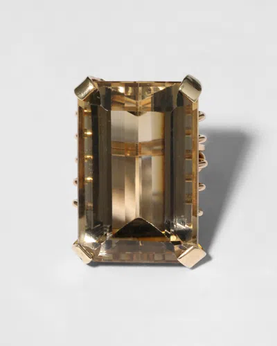 Alexis Bittar Vintage 1950s 14k Emerald Cut Citrine Cocktail Ring In Gold