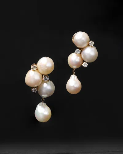 Alexis Bittar Vintage 1950s 14k Pearl And Diamond Cluster Clip Earrings In Blue