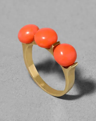 Alexis Bittar Vintage 1960s 10k With Coral Cabachon Trio Ring In Neutral
