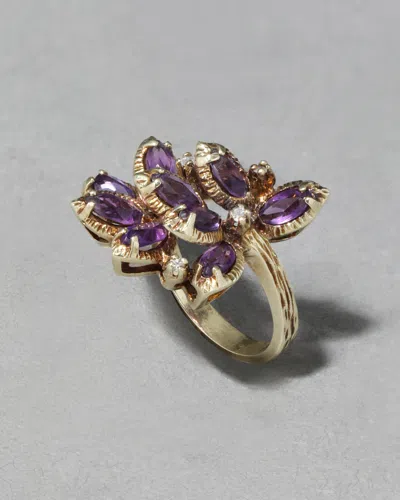 Alexis Bittar Vintage 1960s 14k Handmade Brutalist Amethyst & Diamond Ring In Gold