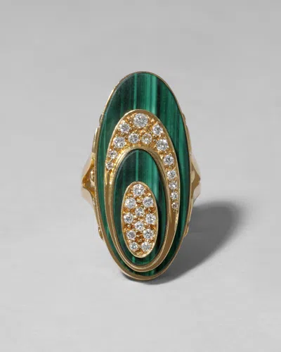 Alexis Bittar Vintage 1960s 18k With Malachite & Diamond Geometric Ring In Green