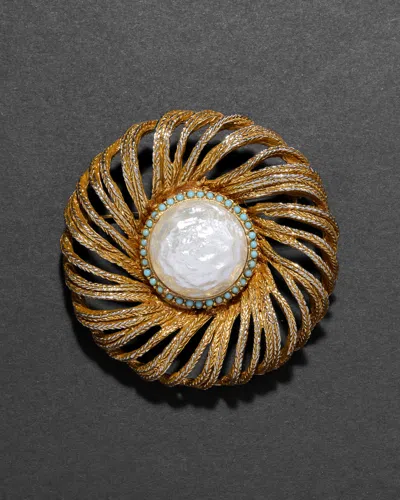 Alexis Bittar Vintage 1960s Brass Cuori Costume Jewelry Pin In Gold