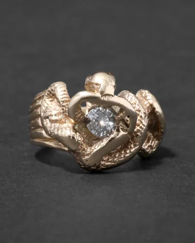 Alexis Bittar Vintage 1970s 14k Handmade Cobra Coiled Around Diamond Ring In Gold