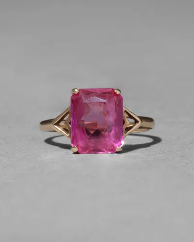 Alexis Bittar Vintage 1980s 10k & Ruby Crystal Cocktail Ring In Pink