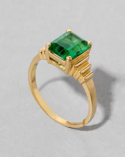 Alexis Bittar Vintage 1980s 14k Gold & Emerald Retro Deco Design Ring Size 10  | Statement Jewelry From Alexis Bit In Transparent