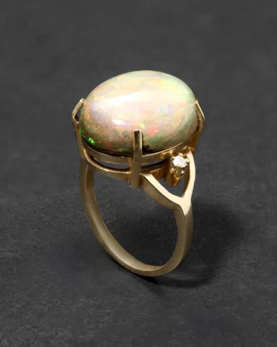 Alexis Bittar Vintage 1980s 14k Gold With Opal Cabachon & Diamond Accent Ring In Neutral