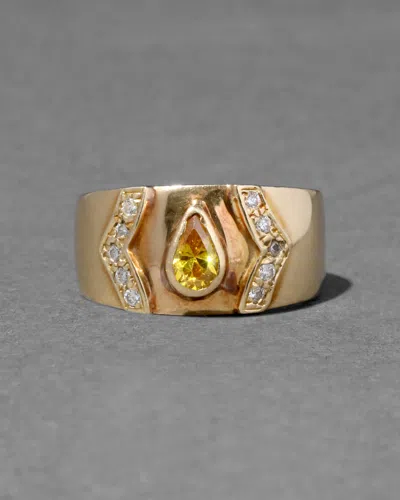 Alexis Bittar Vintage 1980s 18k Gold & Topaz & Diamond Cigar Band Ring In Metallic