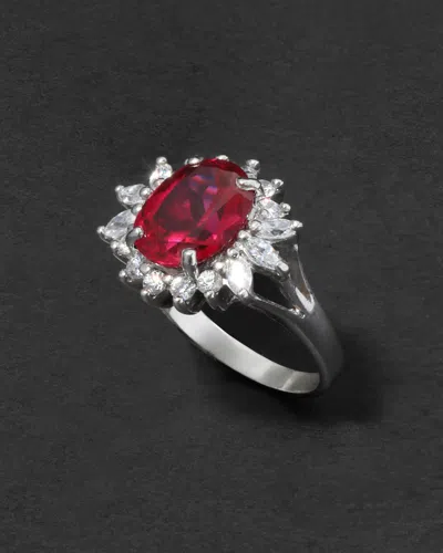 Alexis Bittar Vintage 1980s Rhodium Plated Sterling With Synthetic Ruby & Cubic Zirconium Ring In Silver