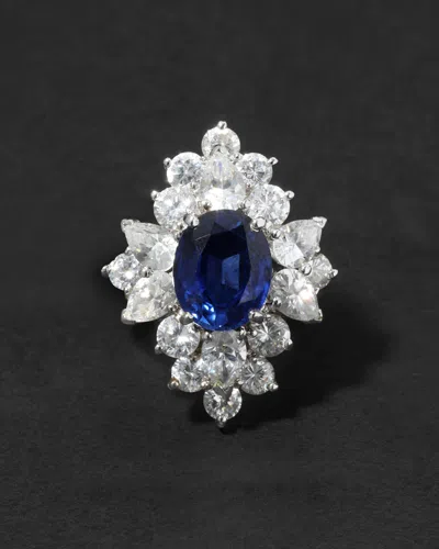 Alexis Bittar Vintage 1980s Rhodium Plated Sterling With Synthetic Sapphire & Cubic Zirconium Ring In White