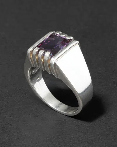 Alexis Bittar Vintage 1980s Sterling & Amethyst Handmade Modernist Men's Ring In Gray