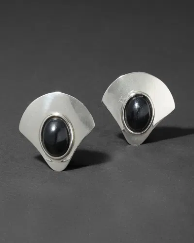 Alexis Bittar Vintage 1980s Sterling & Ebony Modernist Clip Earrings In Silver