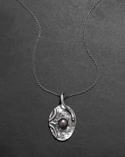 Alexis Bittar Vintage 1980s Sterling Silver & Black Pearl Pendant Necklace In Gray