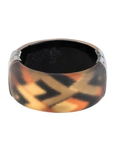 Pre-owned Alexis Bittar Vintage Lucite Hinged Bangle, 6.5" In Black/orange/yellow